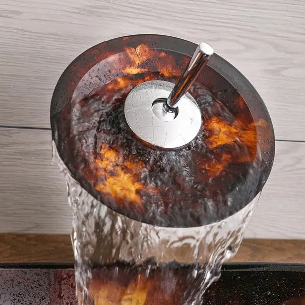 Bathroom Vessel Sink with Faucet Mounting Ring and Pop Up Drain Round Bowl BasinBrown