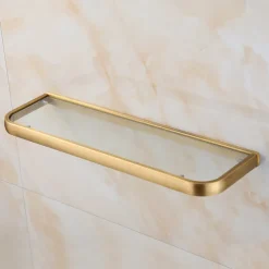 Bathroom Wall Mounted Single Layer Rectangle Glass Shelf Antique Brass Finish Bathroom Storage Bathroom Accessories Holder