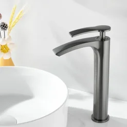 Bathroom Waterfall Sink Faucet, Basin Mixer Taps Tall Short Brass, Deck Mounted Single Handle One Hole Tap with Hot and Cold Hose Vessel Water Tap Washroom
