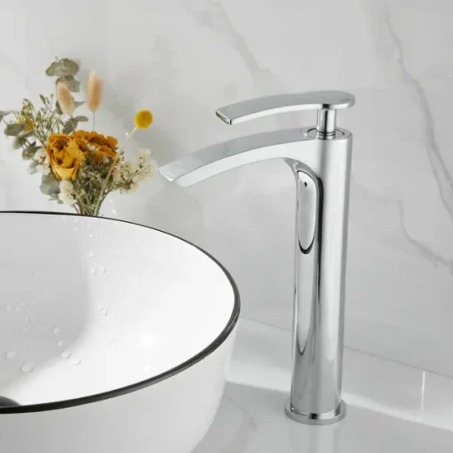 Bathroom Waterfall Sink Faucet, Basin Mixer Taps Tall Short Brass, Deck Mounted Single Handle One Hole Tap with Hot and Cold Hose Vessel Water Tap Washroom