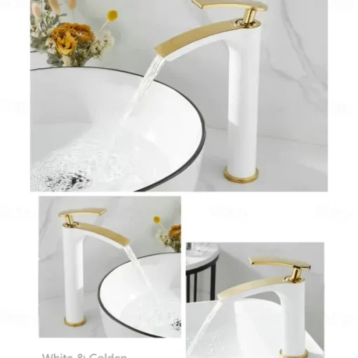Bathroom Waterfall Sink Faucet, Basin Mixer Taps Tall Short Brass, Deck Mounted Single Handle One Hole Tap with Hot and Cold Hose Vessel Water Tap Washroom