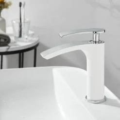 Bathroom Waterfall Sink Faucet, Basin Mixer Taps Tall Short Brass, Deck Mounted Single Handle One Hole Tap with Hot and Cold Hose Vessel Water Tap Washroom