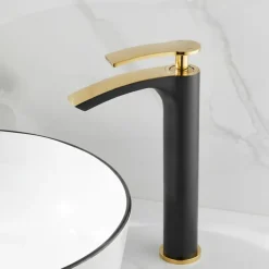 Bathroom Waterfall Sink Faucet, Basin Mixer Taps Tall Short Brass, Deck Mounted Single Handle One Hole Tap with Hot and Cold Hose Vessel Water Tap Washroom