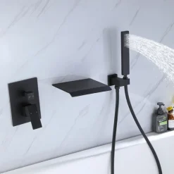 Bathtub Faucet - Contemporary Chrome Wall Installation Ceramic Valve Bath Shower Mixer Taps