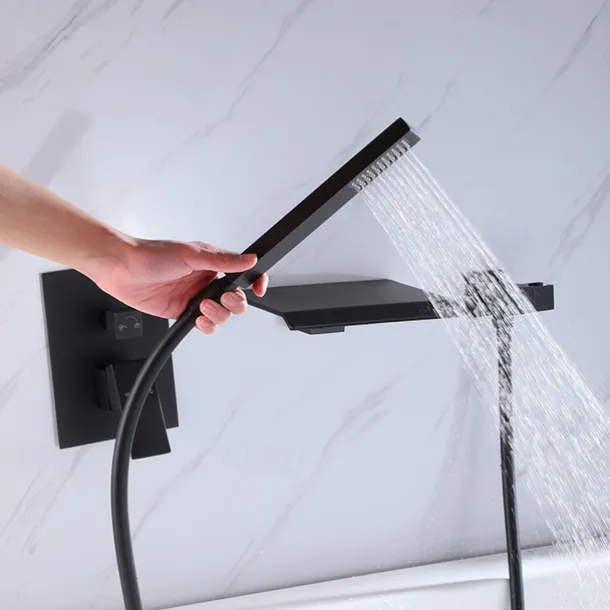 Bathtub Faucet - Contemporary Chrome Wall Installation Ceramic Valve Bath Shower Mixer Taps