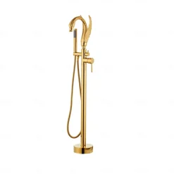 Bathtub Faucet - Contemporary Chrome Floor Mounted Ceramic Valve Bath Shower Mixer Taps