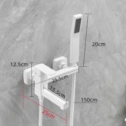 Bathtub Faucet Dual Spout Wall Mounted White, Bath Tub Filler Mixer Brass Tap with Heldhand Showerhand, Ceramic Valve Single Handle Control