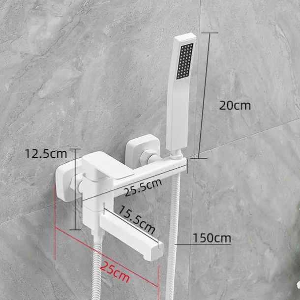 Bathtub Faucet Dual Spout Wall Mounted White, Bath Tub Filler Mixer Brass Tap with Heldhand Showerhand, Ceramic Valve Single Handle Control