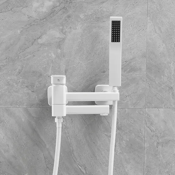 Bathtub Faucet Dual Spout Wall Mounted White, Bath Tub Filler Mixer Brass Tap with Heldhand Showerhand, Ceramic Valve Single Handle Control