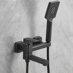 Bathtub Faucet Dual Spout Wall Mounted, Bath Tub Filler Mixer Brass Tap with Heldhand Showerhand, Ceramic Valve Single Handle Control