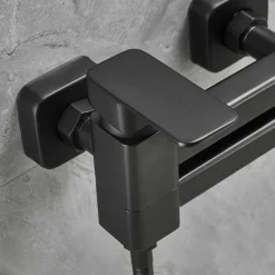 Bathtub Faucet Dual Spout Wall Mounted, Bath Tub Filler Mixer Brass Tap with Heldhand Showerhand, Ceramic Valve Single Handle Control