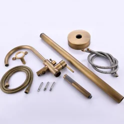 Bathtub Faucet Floor Mount Freestanding Bath Tub Filler Mixer Taps Brass, 360 Swivel High Arc Spout Standing Shower Clawfoot Tub with Handheld Shower Mixer Taps