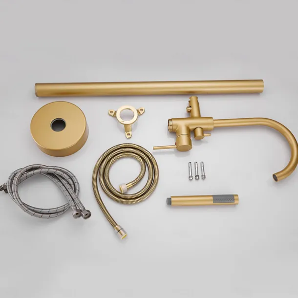 Bathtub Faucet Floor Mount Freestanding Bath Tub Filler Mixer Taps Brass, 360 Swivel High Arc Spout Standing Shower Clawfoot Tub with Handheld Shower Mixer Taps