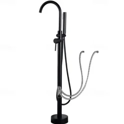 Bathtub Faucet Floor Mount Freestanding Bath Tub Filler Mixer Taps Brass, 360 Swivel High Arc Spout Standing Shower Clawfoot Tub with Handheld Shower Mixer Taps