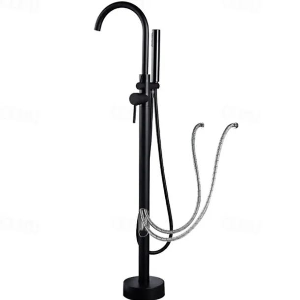 Bathtub Faucet Floor Mount Freestanding Bath Tub Filler Mixer Taps Brass, 360 Swivel High Arc Spout Standing Shower Clawfoot Tub with Handheld Shower Mixer Taps