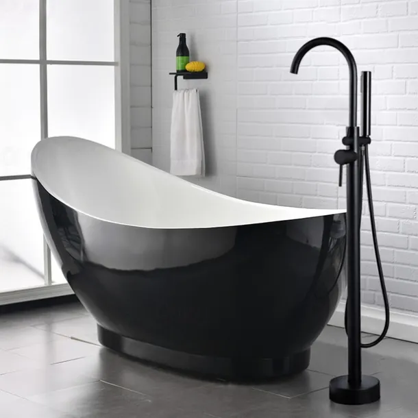 Bathtub Faucet Floor Mount Freestanding Bath Tub Filler Mixer Taps Brass, 360 Swivel High Arc Spout Standing Shower Clawfoot Tub with Handheld Shower Mixer Taps