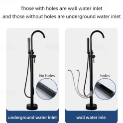 Bathtub Faucet Floor Mount Freestanding Bath Tub Filler Mixer Taps Brass, 360 Swivel High Arc Spout Standing Shower Clawfoot Tub with Handheld Shower Mixer Taps