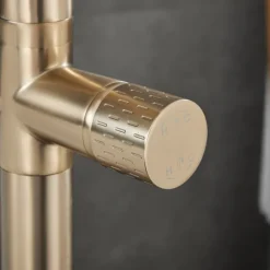 Bathtub Faucet Floor Mount Freestanding Tub Filler Brass High Flow Shower Faucets with Handheld Shower Mixer Taps Swivel Spout(Gun Grey/Brushed Golden)