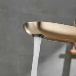 Bathtub Faucet Floor Mount Freestanding Tub Filler Brass High Flow Shower Faucets with Handheld Shower Mixer Taps Swivel Spout(Gun Grey/Brushed Golden)