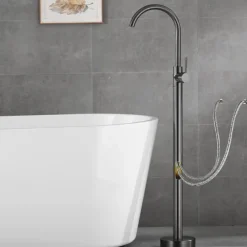 Bathtub Faucet Gun Grey Contemporary Electroplated Free Standing Ceramic Valve Bath Shower Mixer Taps