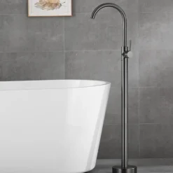 Bathtub Faucet Gun Grey Contemporary Electroplated Free Standing Ceramic Valve Bath Shower Mixer Taps