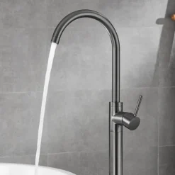 Bathtub Faucet Gun Grey Contemporary Electroplated Free Standing Ceramic Valve Bath Shower Mixer Taps