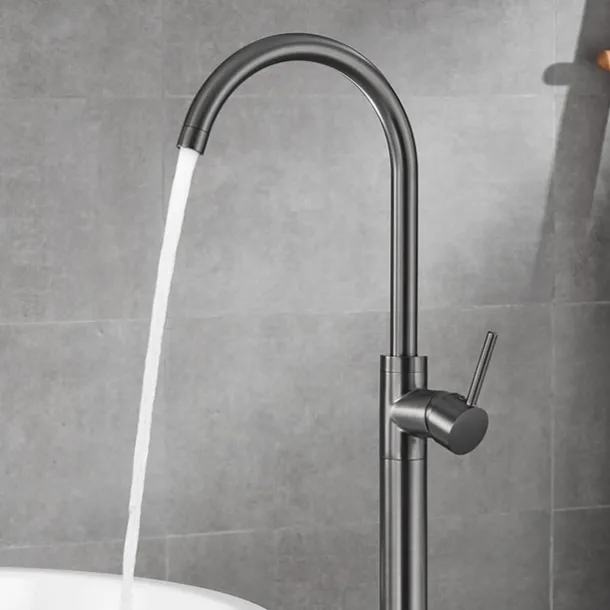 Bathtub Faucet Gun Grey Contemporary Electroplated Free Standing Ceramic Valve Bath Shower Mixer Taps