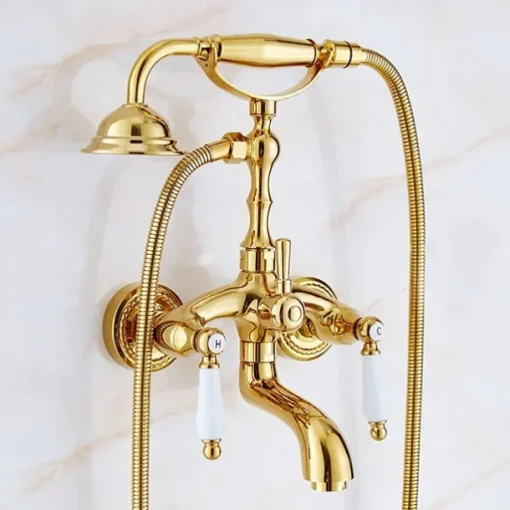 Bathtub Faucet Mixer Tap Telephone Style Luxury Golden Polish With Sprayer Hand Shower Rotate Spout tub Hot and Cold Water
