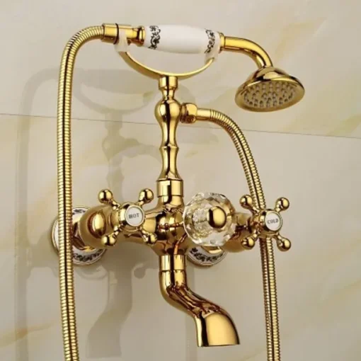 Bathtub Faucet Mixer Tap Telephone Style Luxury Golden Polish With Sprayer Hand Shower Rotate Spout tub Hot and Cold Water