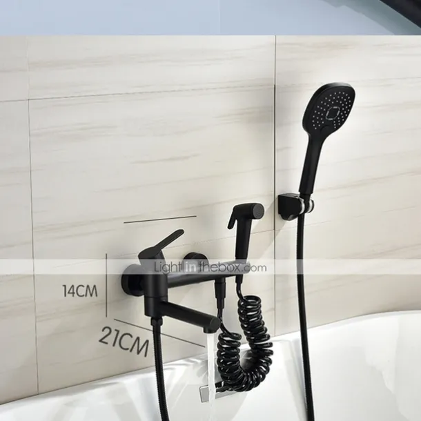 Bathtub Faucet Wall Mounted Black, 3 Spout Bathroom Faucet Bath Roman Tub Filler Mixer Tap Brass with 2 Sprayer Bidet Sprayer