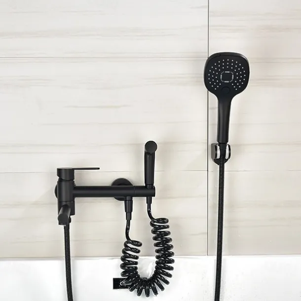 Bathtub Faucet Wall Mounted Black, 3 Spout Bathroom Faucet Bath Roman Tub Filler Mixer Tap Brass with 2 Sprayer Bidet Sprayer