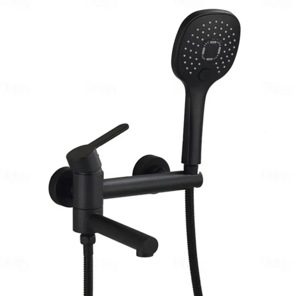 Bathtub Faucet Wall Mounted Black, 3 Spout Bathroom Faucet Bath Roman Tub Filler Mixer Tap Brass with 2 Sprayer Bidet Sprayer