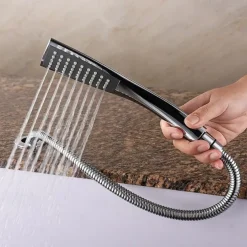 Bathtub Faucet Waterfall Spout LED 3 Color Water Flow with Heldhand Shower, Widespread Bath Roman Tub Filler Mixer Tap Bathroom 3 Hole Deck Mounted