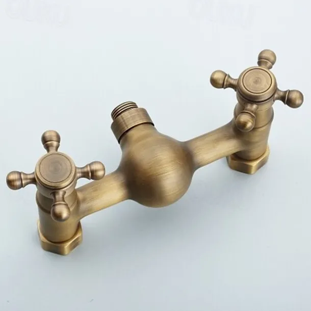 Bathtub Faucet with Handheld Shower,Wall Mounted Antique Brass Bath Tap Retro Style Hot and Cold Water Bath Tap Shower Fitting for Bathroom Shower