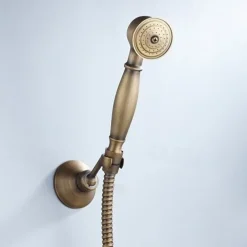 Bathtub Faucet with Handheld Shower,Wall Mounted Antique Brass Bath Tap Retro Style Hot and Cold Water Bath Tap Shower Fitting for Bathroom Shower