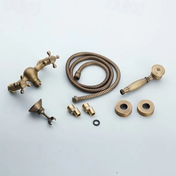 Bathtub Faucet with Handheld Shower,Wall Mounted Antique Brass Bath Tap Retro Style Hot and Cold Water Bath Tap Shower Fitting for Bathroom Shower