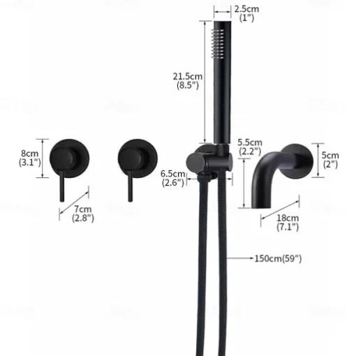 Bathtub Faucet,Brass Painted Finishes Black Split Bathtub Faucet with Hand-held Water Outlet and Wall Entry