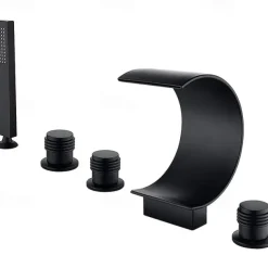 Bathtub Faucet,Modern Style Brass Contemporary Oil-rubbed Bronze Roman Tub Ceramic Valve Waterfall Bath Shower Mixer Taps with Hot and Cold Switch