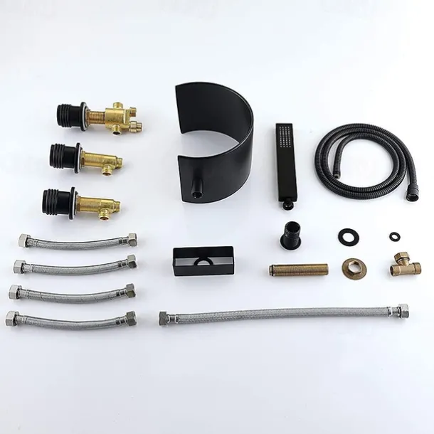 Bathtub Faucet,Modern Style Brass Contemporary Oil-rubbed Bronze Roman Tub Ceramic Valve Waterfall Bath Shower Mixer Taps with Hot and Cold Switch