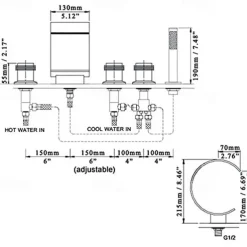 Bathtub Faucet,Modern Style Brass Contemporary Oil-rubbed Bronze Roman Tub Ceramic Valve Waterfall Bath Shower Mixer Taps with Hot and Cold Switch