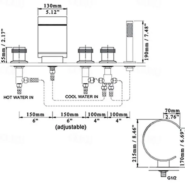 Bathtub Faucet,Modern Style Brass Contemporary Oil-rubbed Bronze Roman Tub Ceramic Valve Waterfall Bath Shower Mixer Taps with Hot and Cold Switch