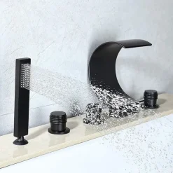 Bathtub Faucet,Modern Style Brass Contemporary Oil-rubbed Bronze Roman Tub Ceramic Valve Waterfall Bath Shower Mixer Taps with Hot and Cold Switch