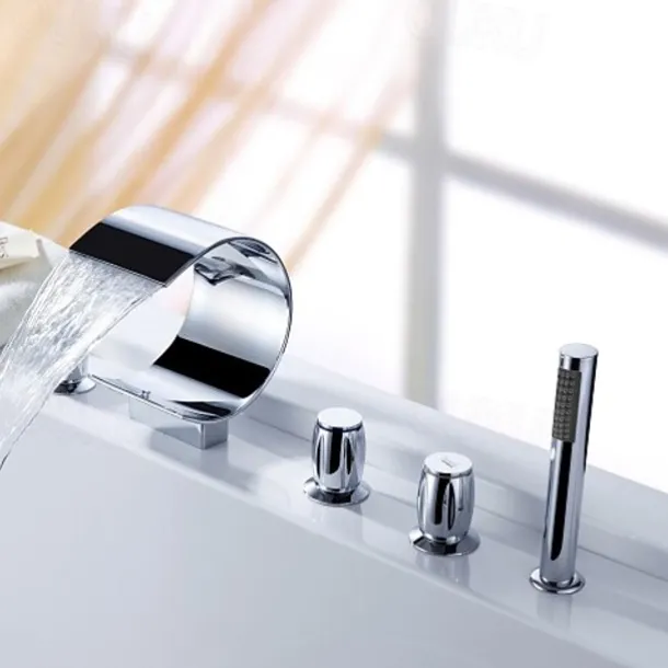 Bathtub Faucet,Modern Style Brass Contemporary Oil-rubbed Bronze Roman Tub Ceramic Valve Waterfall Bath Shower Mixer Taps with Hot and Cold Switch