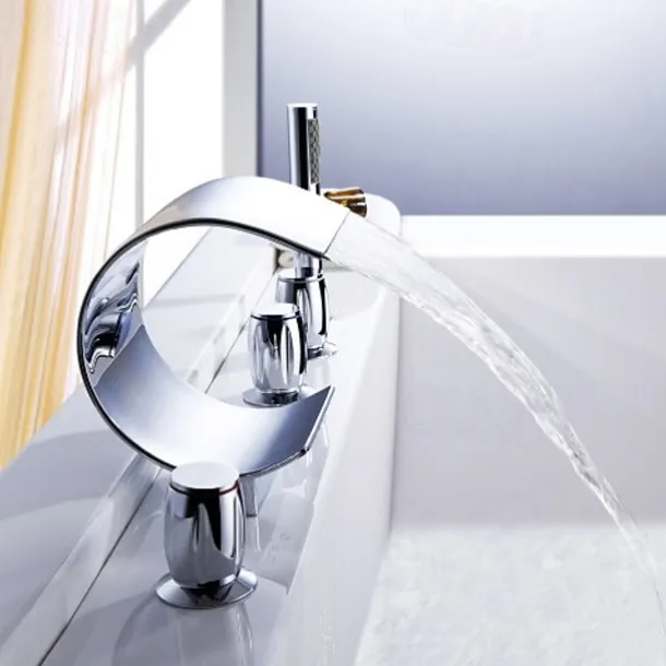 Bathtub Faucet,Modern Style Brass Contemporary Oil-rubbed Bronze Roman Tub Ceramic Valve Waterfall Bath Shower Mixer Taps with Hot and Cold Switch