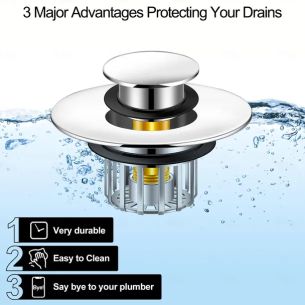 Bathtub Stopper Shower Drain Hair Catcher, Pop-up Tub Stopper with Strainer Bathroom Drain Plug Drain Protector for 1-1/2 to 1-3/4" Bath Drain Hole