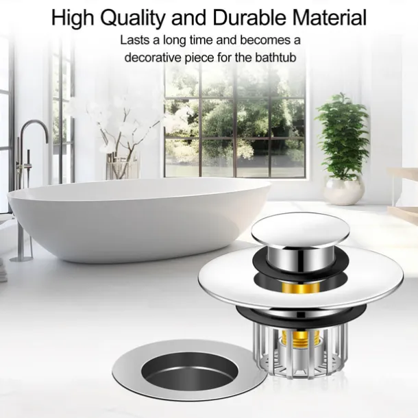 Bathtub Stopper Shower Drain Hair Catcher, Pop-up Tub Stopper with Strainer Bathroom Drain Plug Drain Protector for 1-1/2 to 1-3/4" Bath Drain Hole
