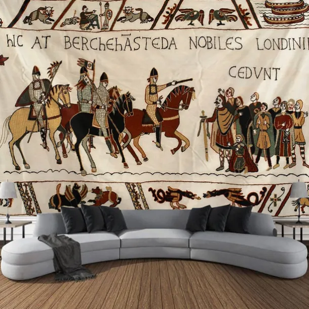 Bayeux Medieval Tapestry Middle Age Tapestry Wall Art Large Tapestry Mural Decor Photograph Backdrop Blanket Curtain Home Bedroom Living Room Decoration