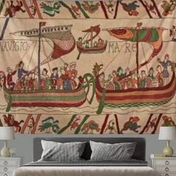 Bayeux Medieval Tapestry Middle Age Tapestry Wall Art Large Tapestry Mural Decor Photograph Backdrop Blanket Curtain Home Bedroom Living Room Decoration