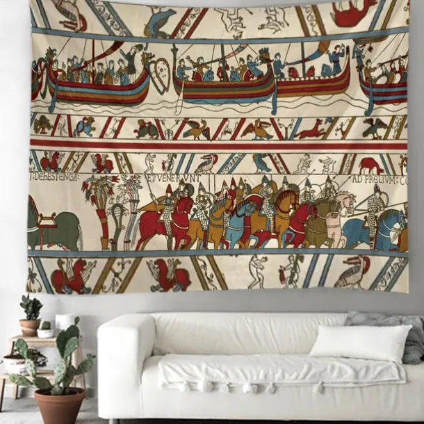 Bayeux Medieval Tapestry Middle Age Tapestry Wall Art Decor Photograph Backdrop Blanket Curtain Home Bedroom Living Room Decoration