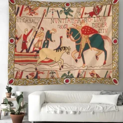 Bayeux Medieval Tapestry Middle Age Tapestry Wall Art Decor Photograph Backdrop Blanket Curtain Home Bedroom Living Room Decoration